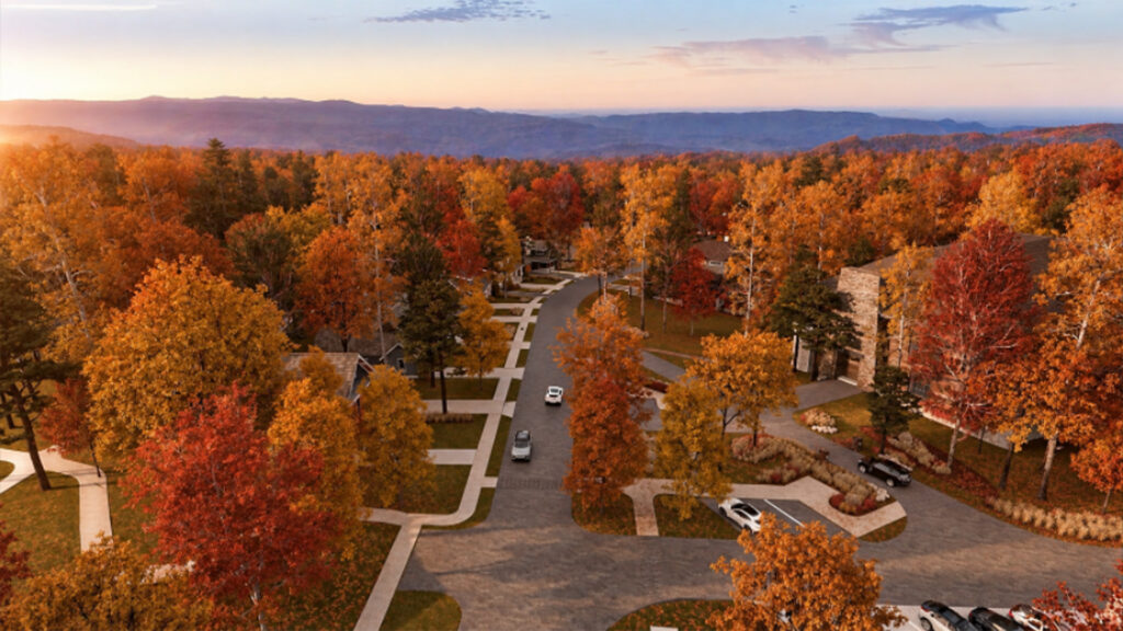 Blue Ridge Mountains fall colors over the Gorges State Park valley from Longcliff